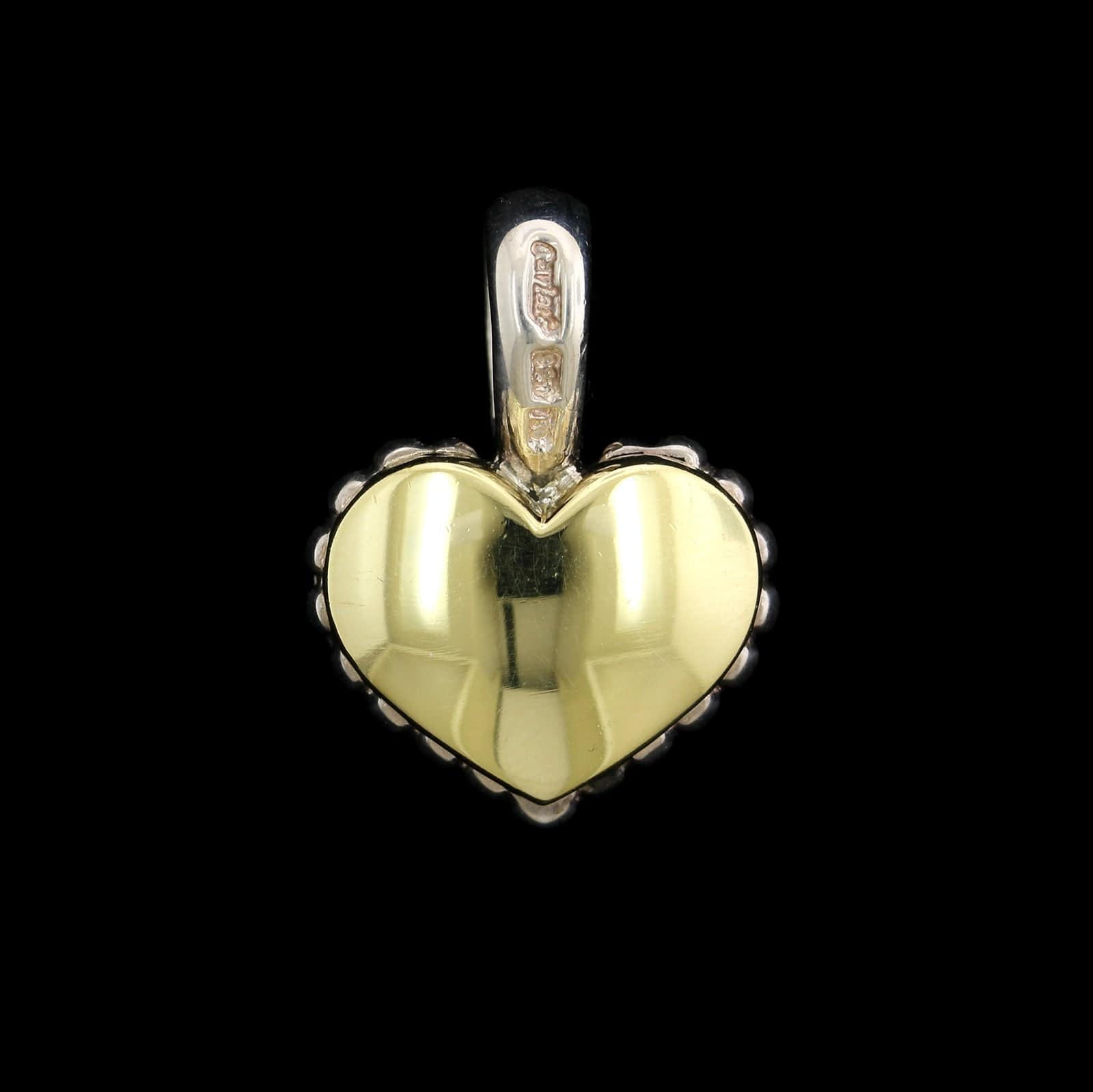 Lagos Caviar Sterling Silver and 18K Yellow Gold Estate Diamond Heart Reversable Pendant