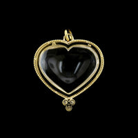 Temple St. Clair 18K Yellow Gold Estate Rock Crystal Heart and Diamond Pendant