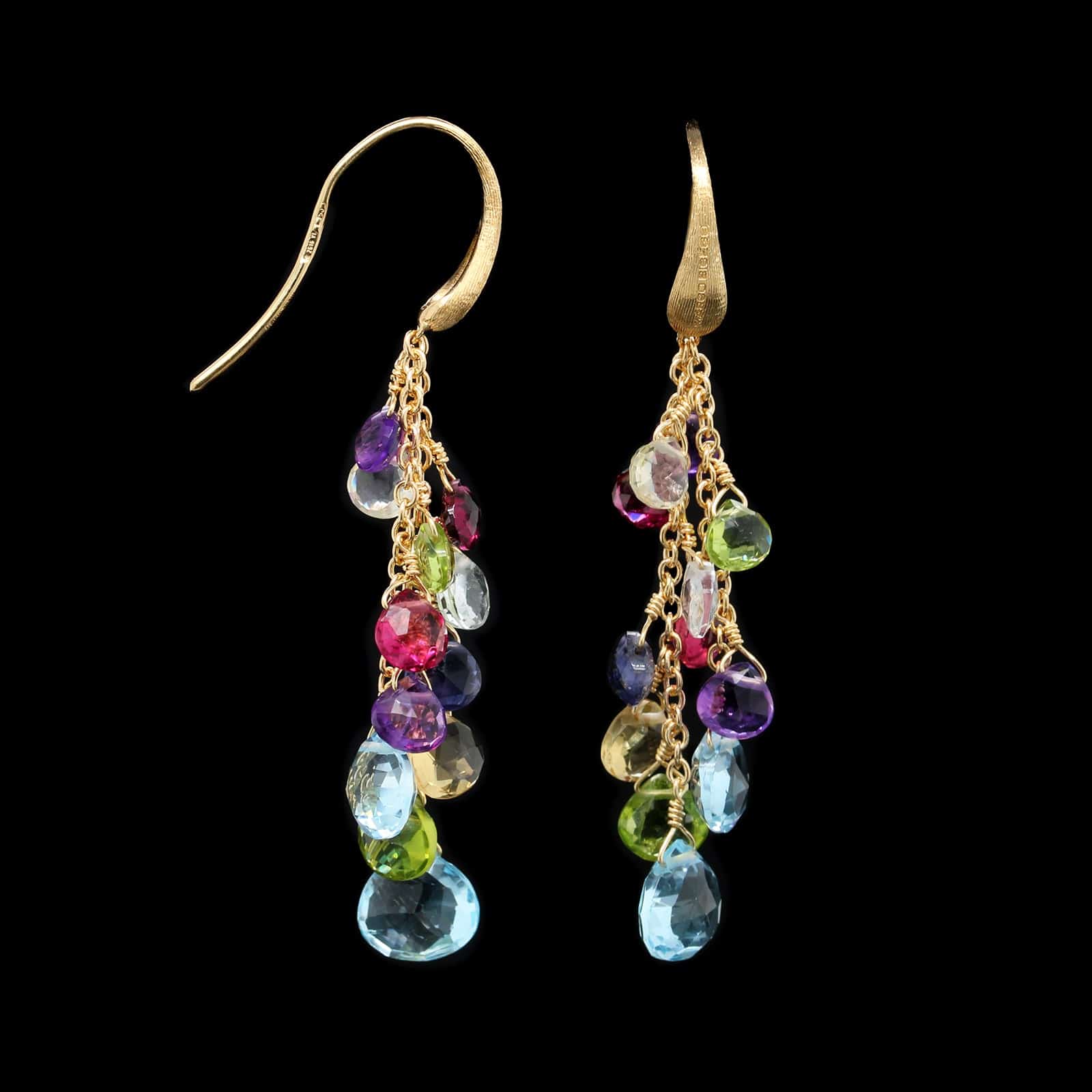 Marco Bicego 18K Yellow Gold Estate Mixed Gemstone Paradise Multi Strand Earrings