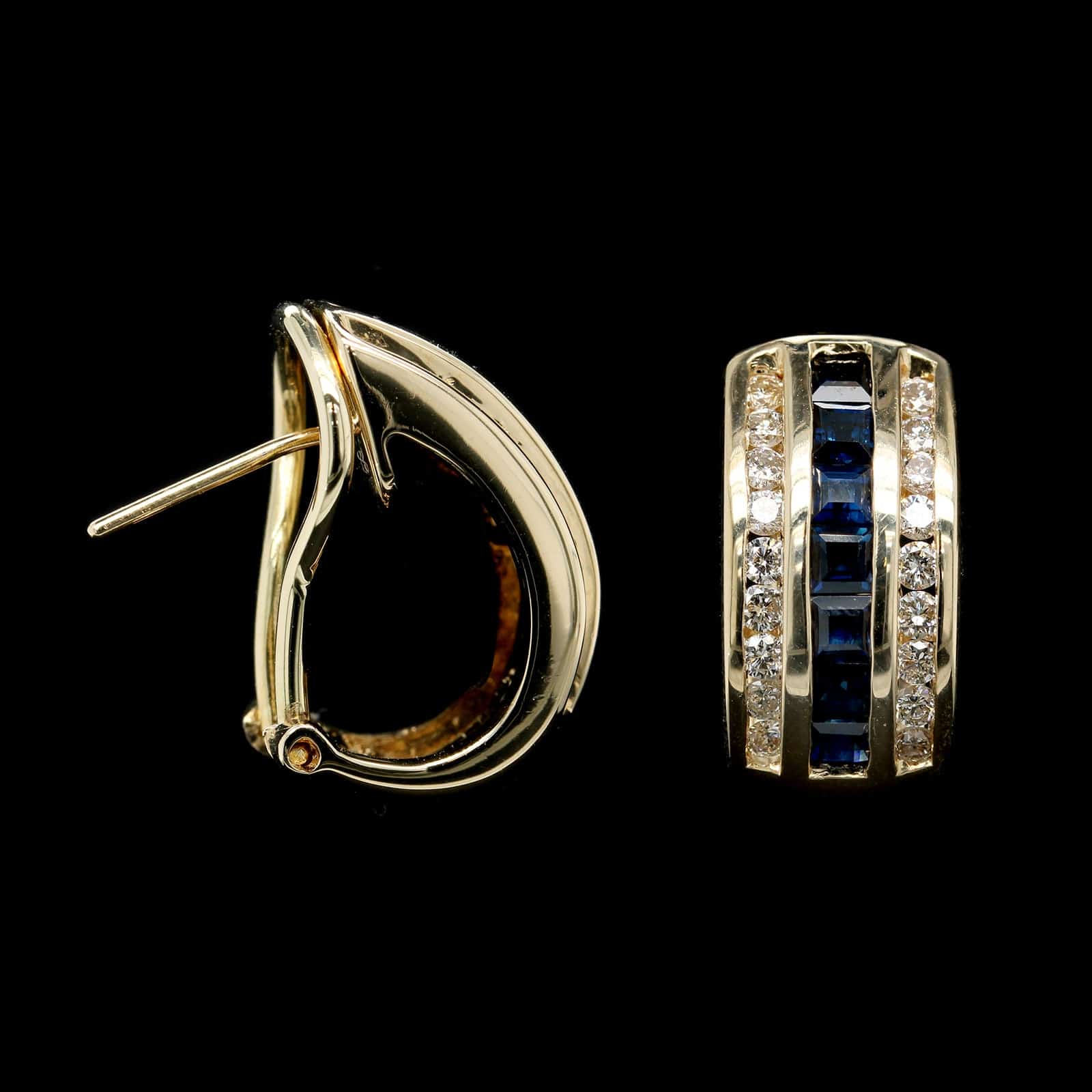 14K Yellow Gold Estate Sapphire and Diamond Earrings