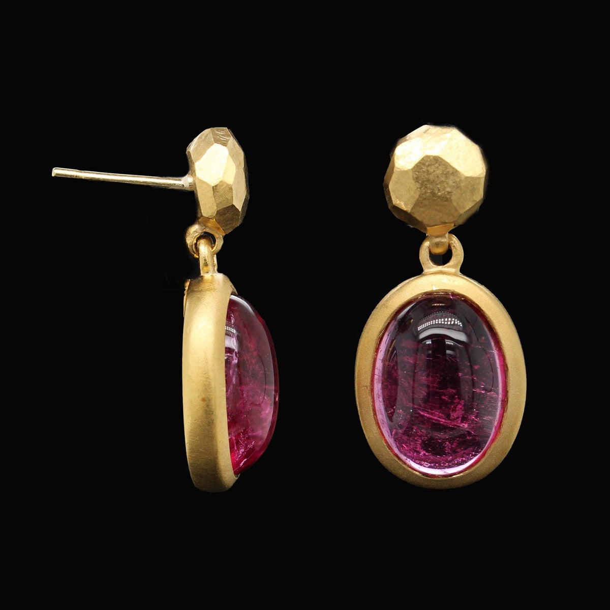 18K Yellow Gold Estate Pink Tourmaline Drop Earrings