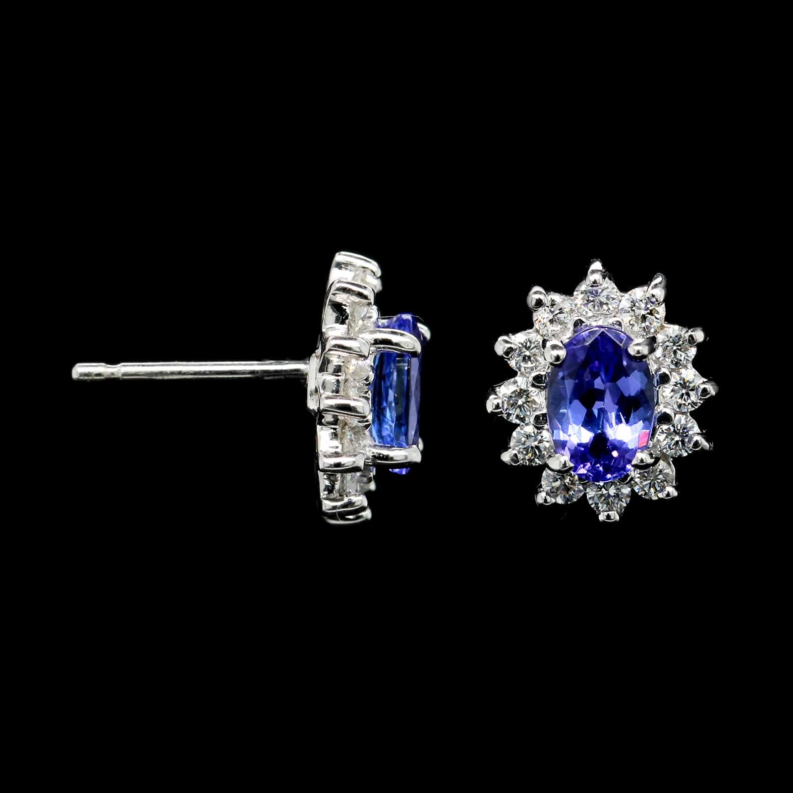 14K White Gold Estate Tanzanite and Diamond Earrings