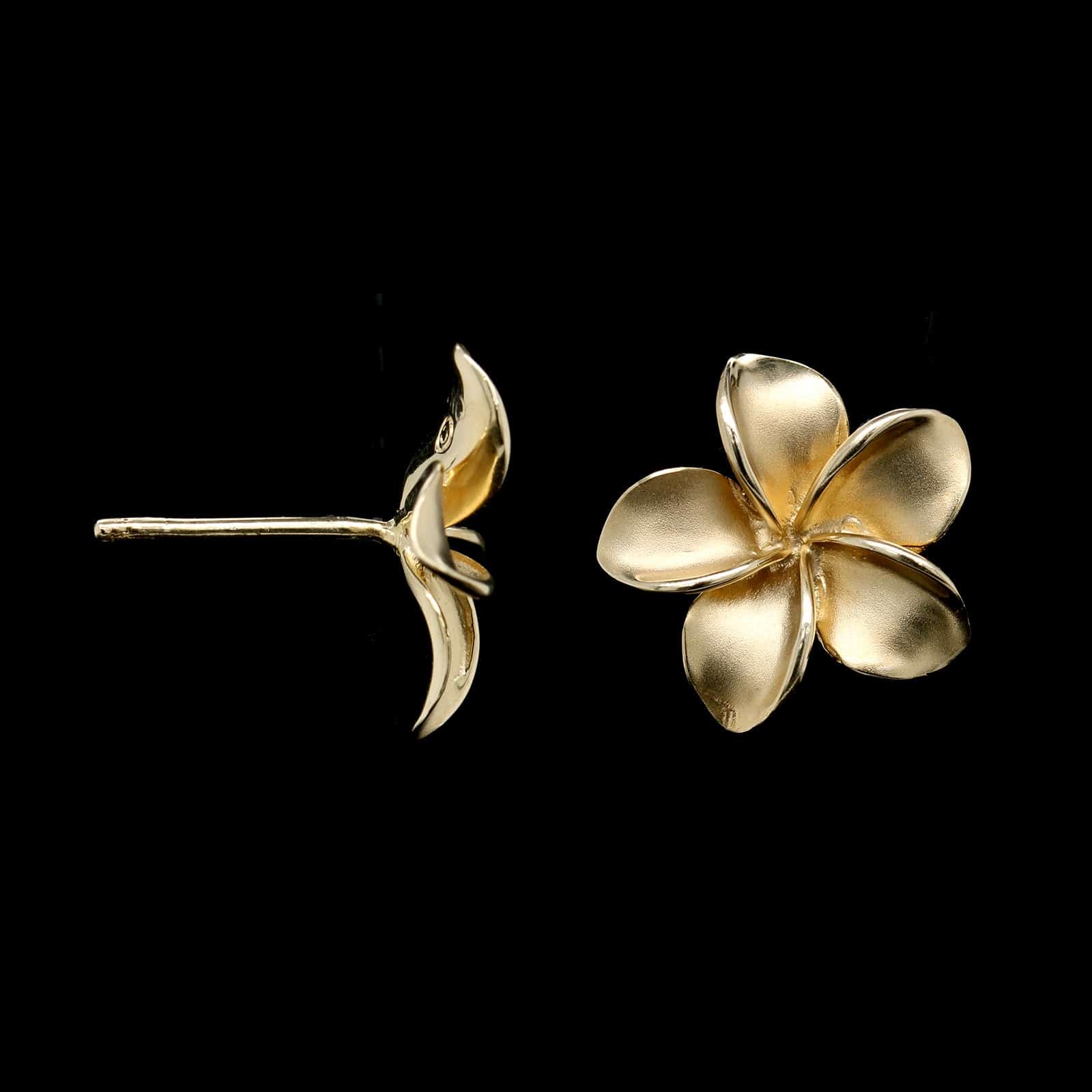 14K Yellow Gold Estate Plumeria Flower Earrings