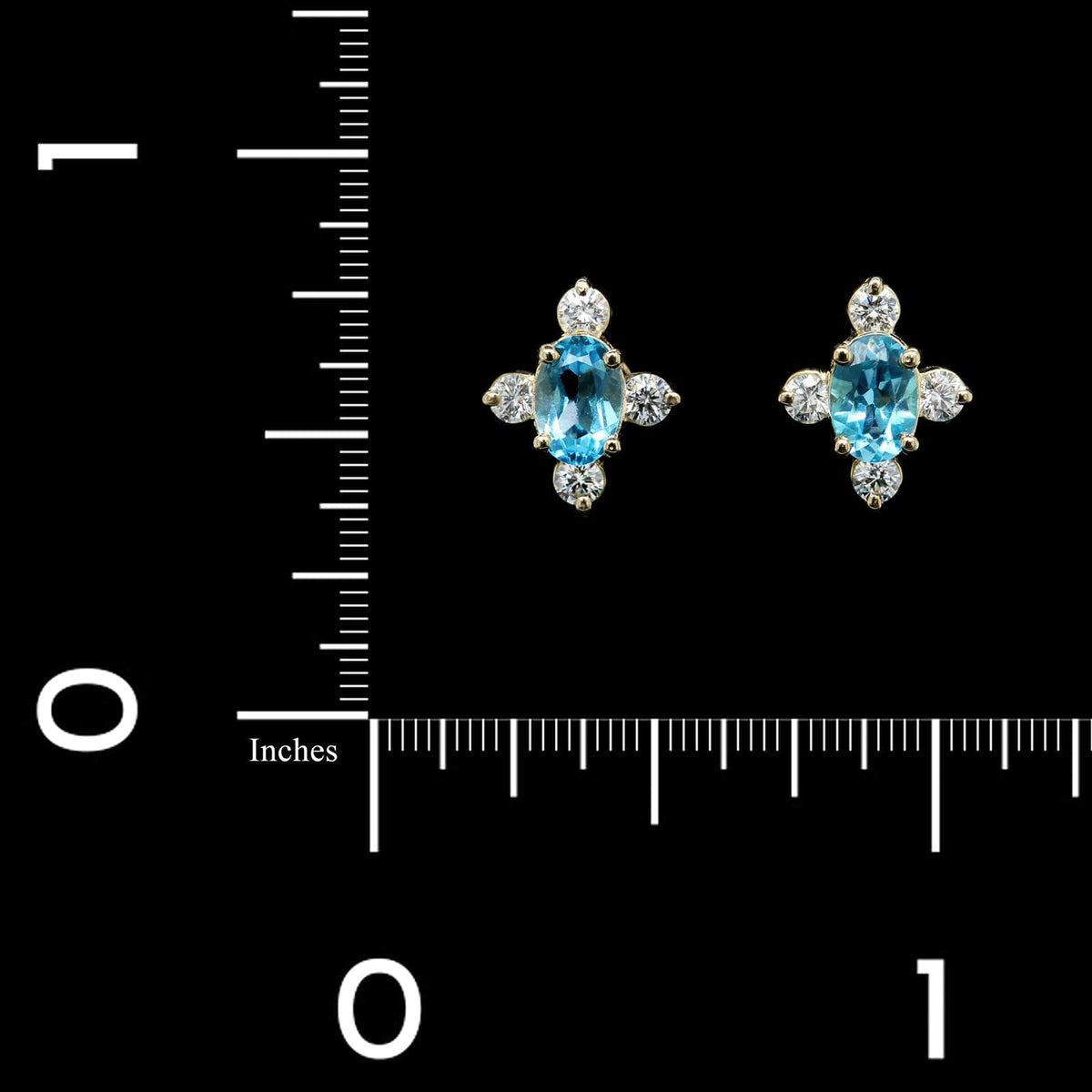 18K Yellow Gold Estate Blue Topaz and Diamond Earrings