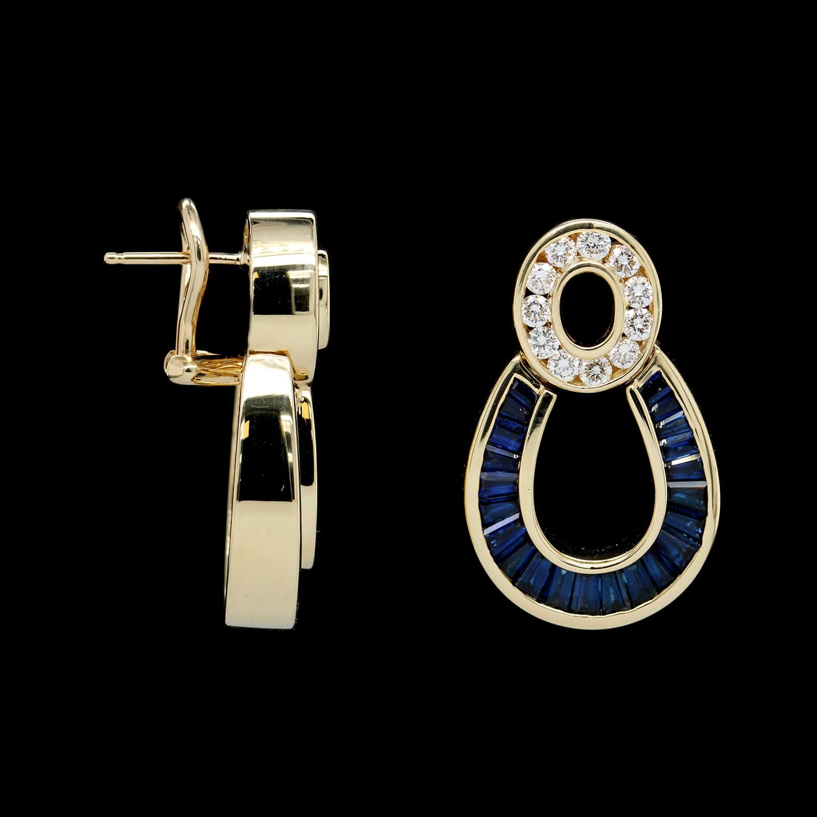 14K Yellow Gold Estate Sapphire and Diamond Earrings