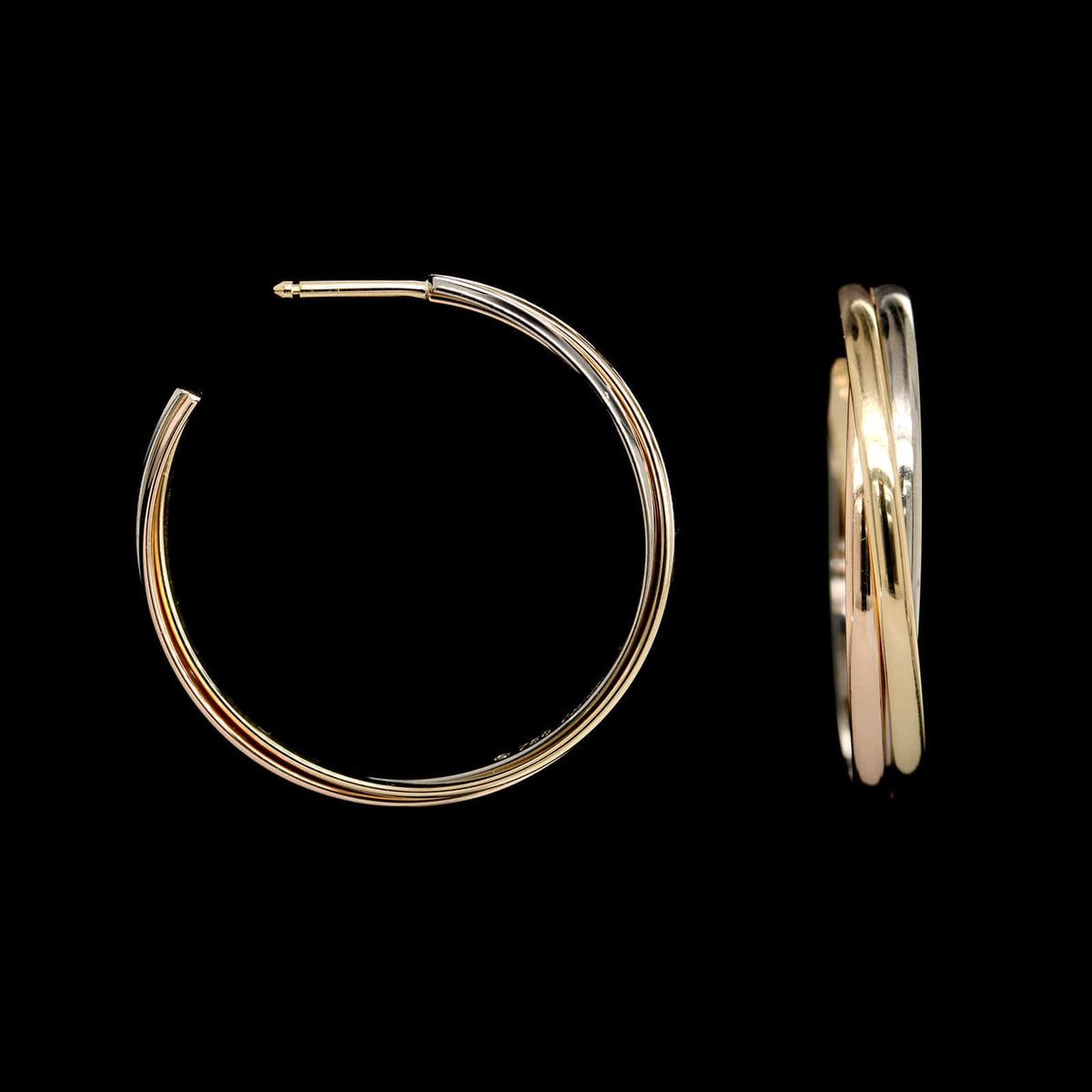 Cartier 18K Tricolor Gold Estate Trinity Hoop Earrings