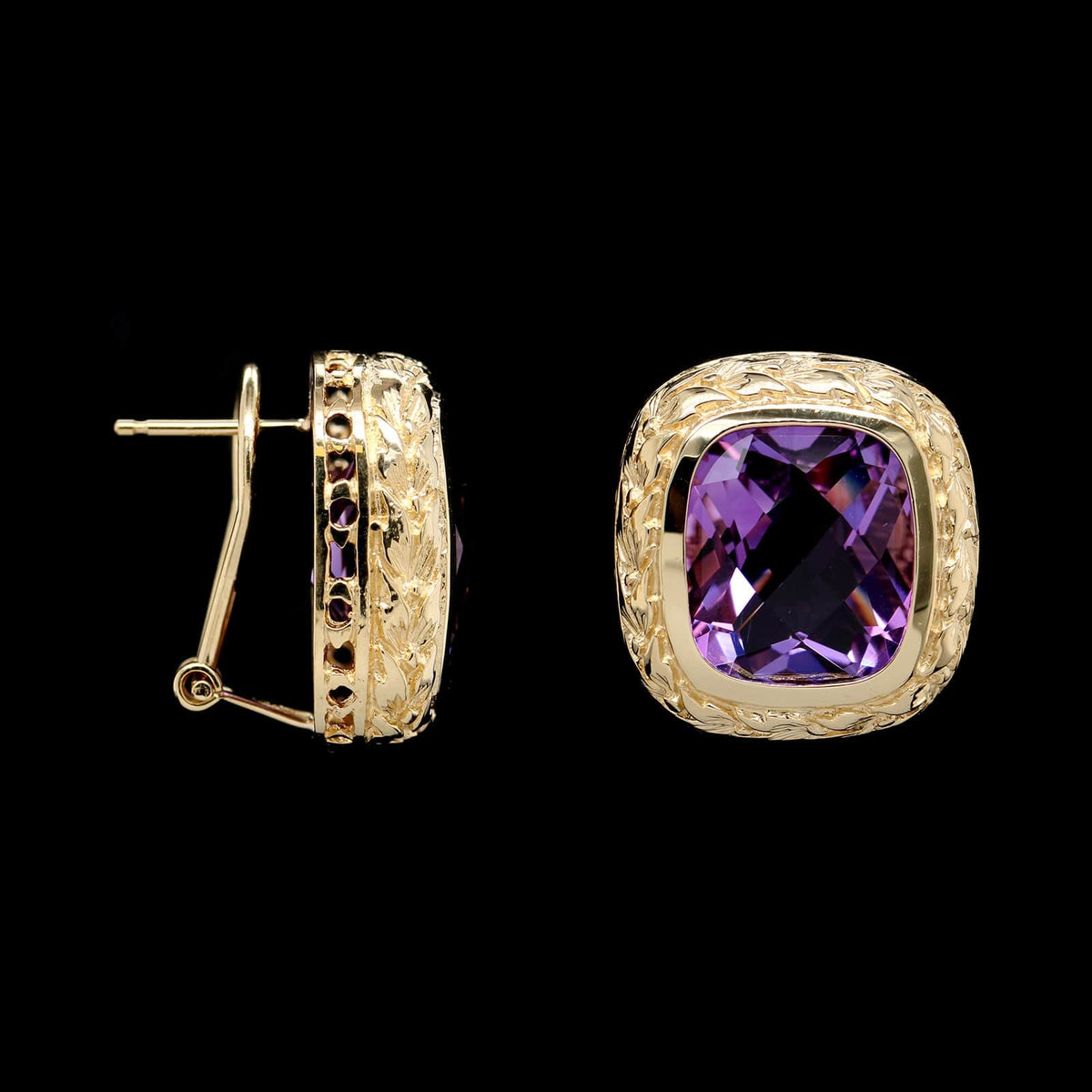 14K Yellow Gold Estate Amethyst Earrings