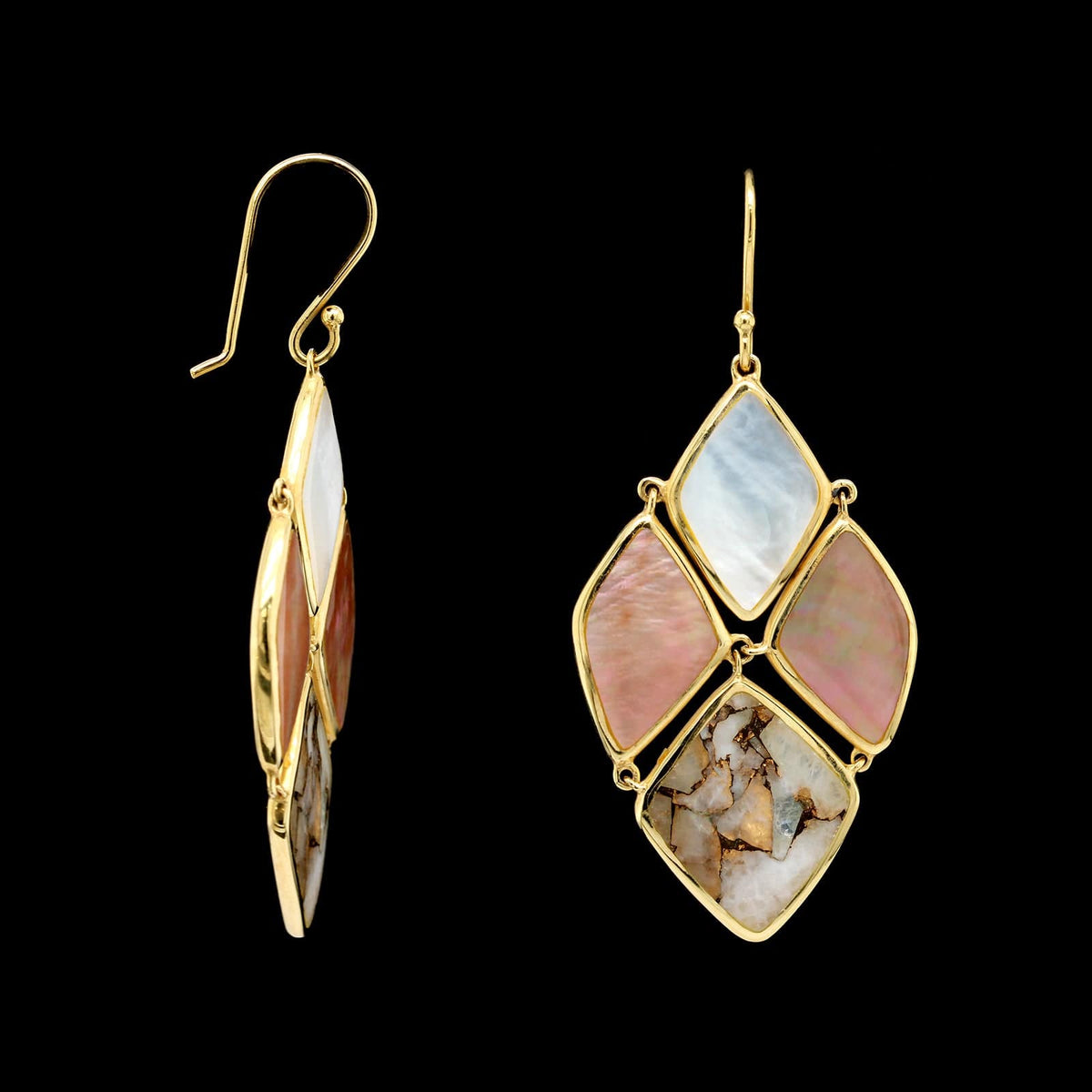 Ippolita 18K Yellow Gold Estate Mother of Pearl and Bronzite Drop Earrings