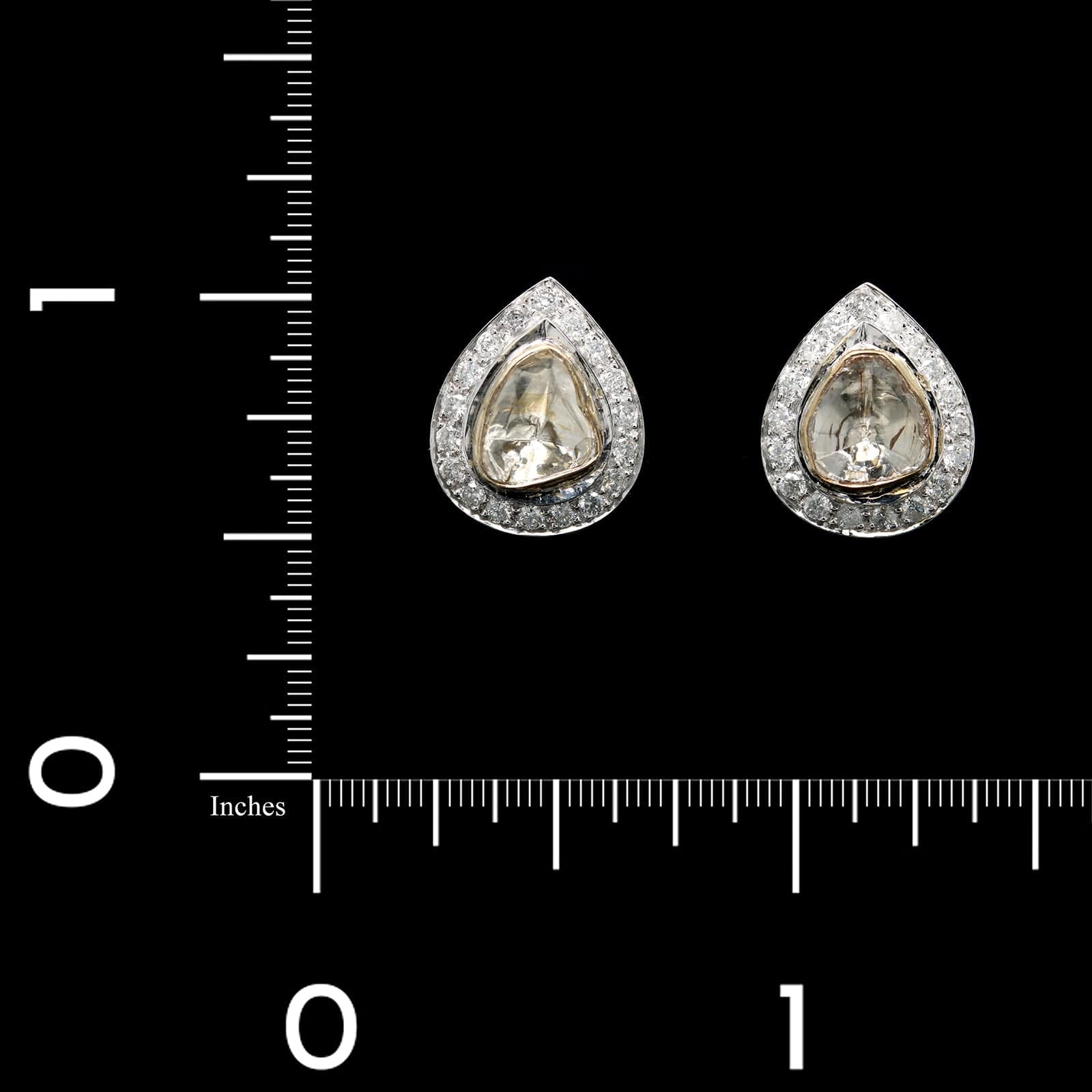 18K White Gold Estate Polki Diamond Halo Earrings