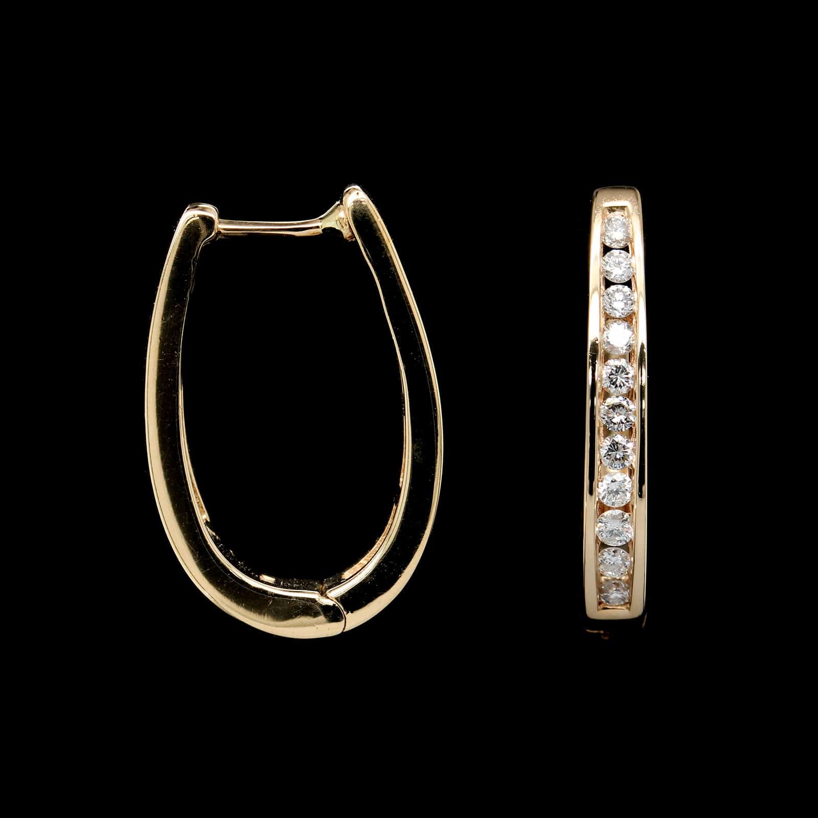 14K Yellow Gold Estate Diamond Hoop Earrings