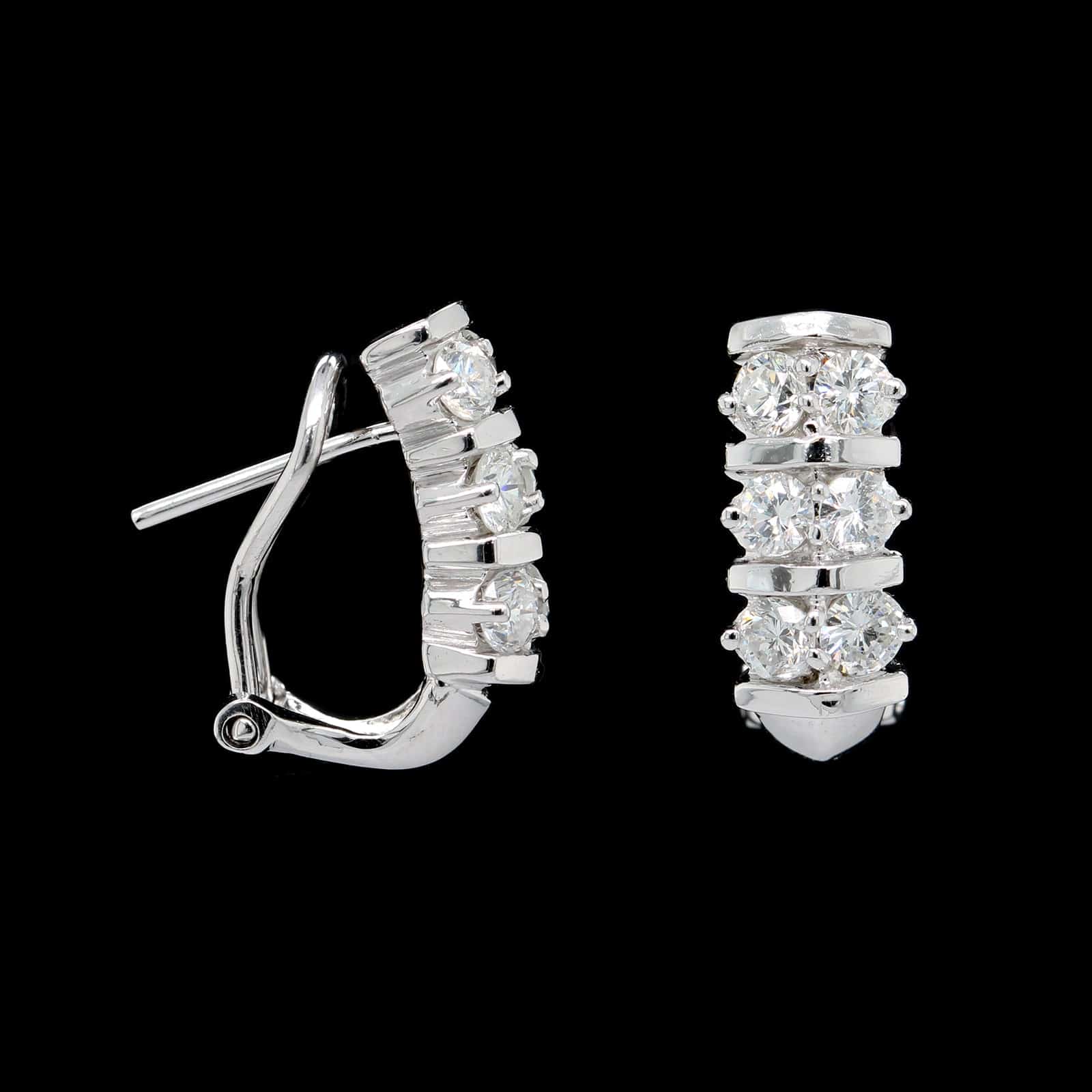 14K White Gold Estate Diamond Two Row Earrings