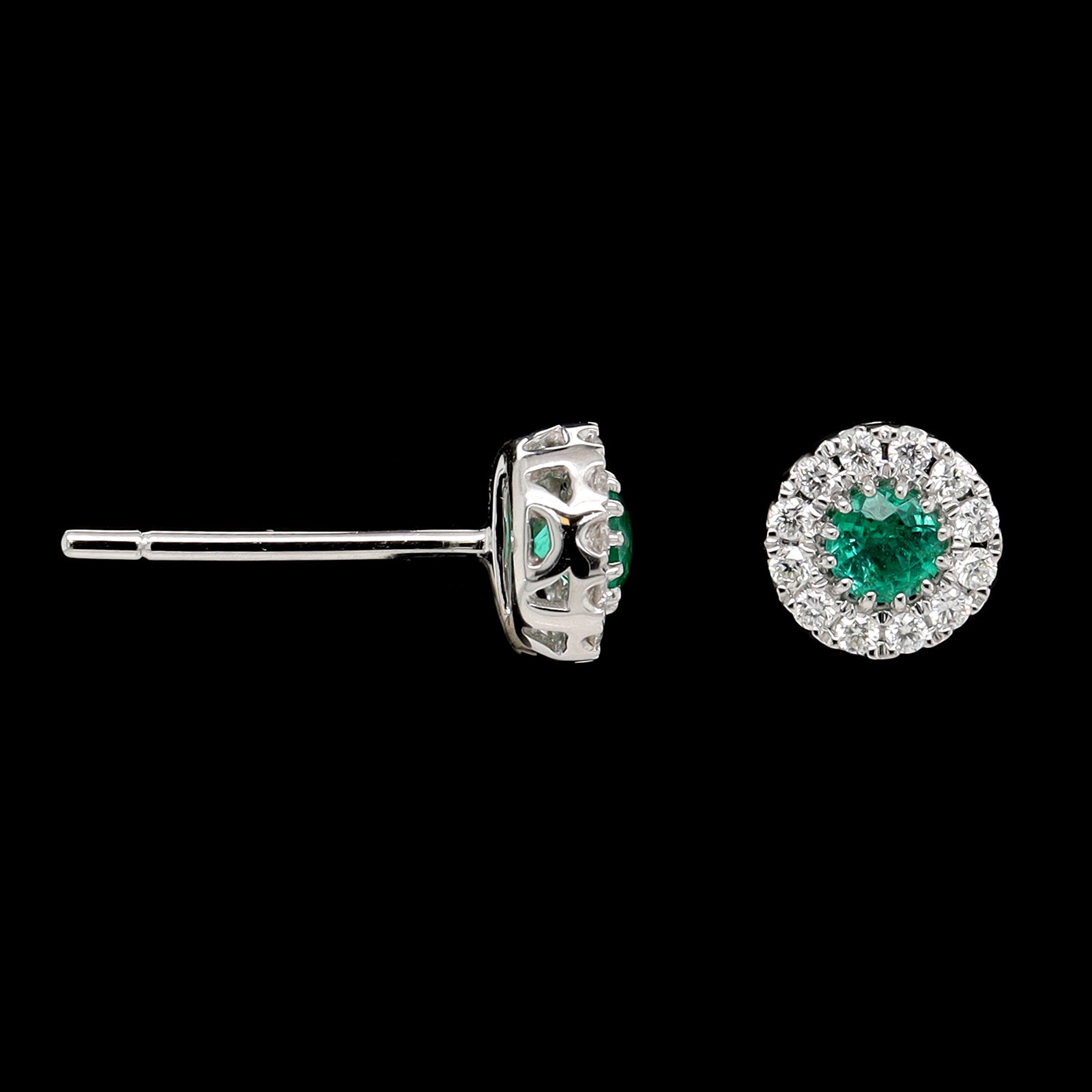 14K White Gold Estate Emerald and Diamond Earrings