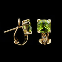 14K Yellow Gold Estate Peridot and Diamond Earrings