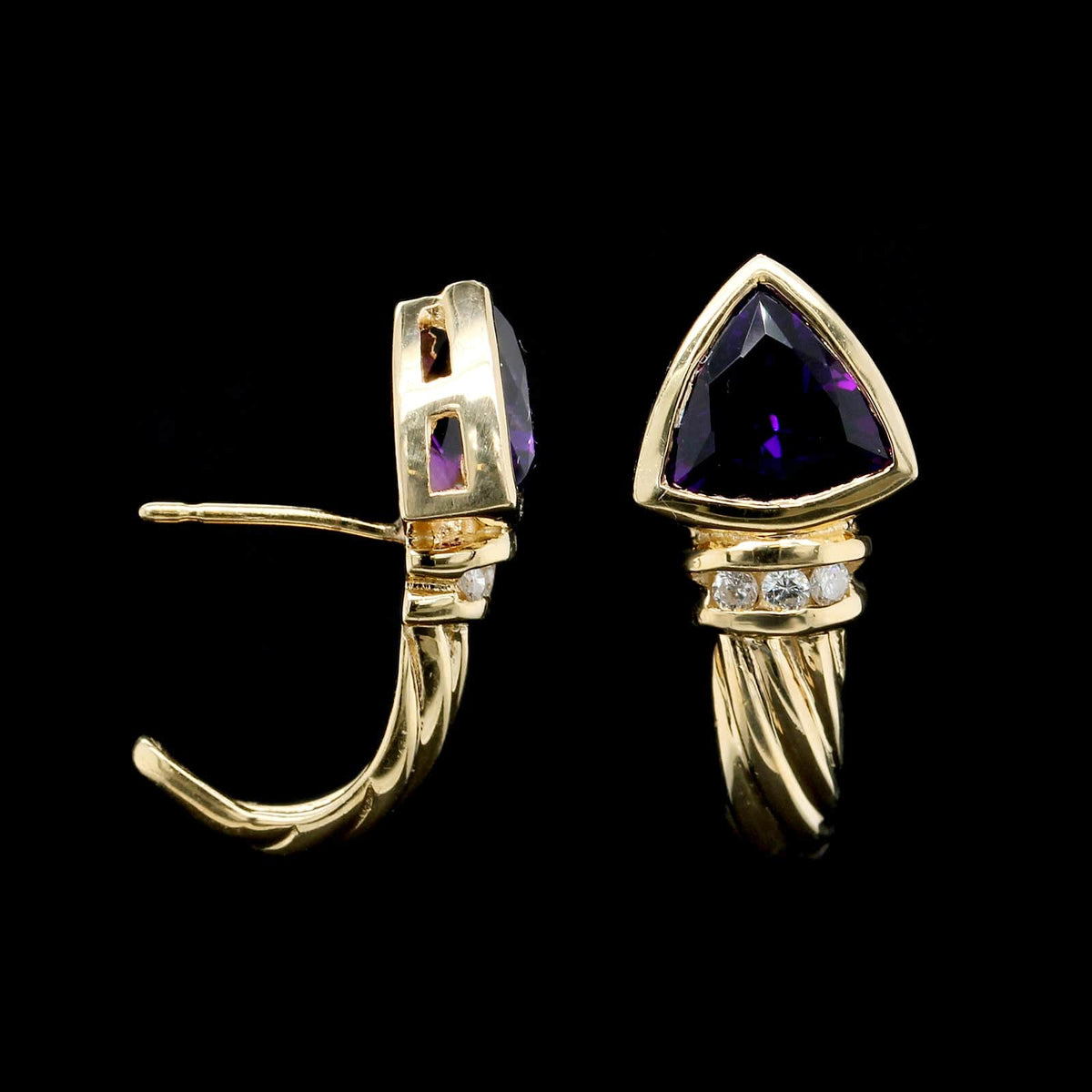 14K Yellow Gold Estate Amethyst and Diamond Earrings