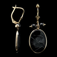 14K Yellow Gold Estate Onyx Intaglio Drop Earrings