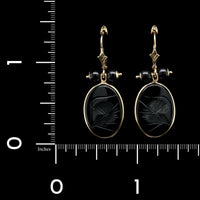 14K Yellow Gold Estate Onyx Intaglio Drop Earrings