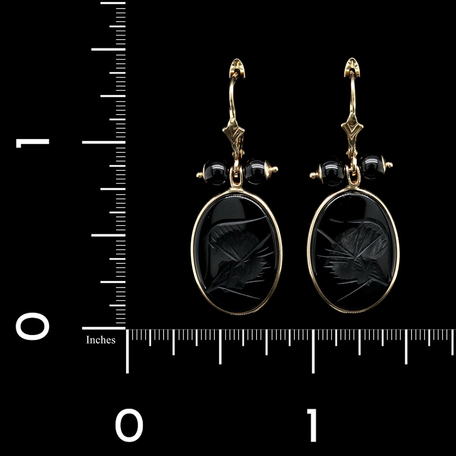 14K Yellow Gold Estate Onyx Intaglio Drop Earrings