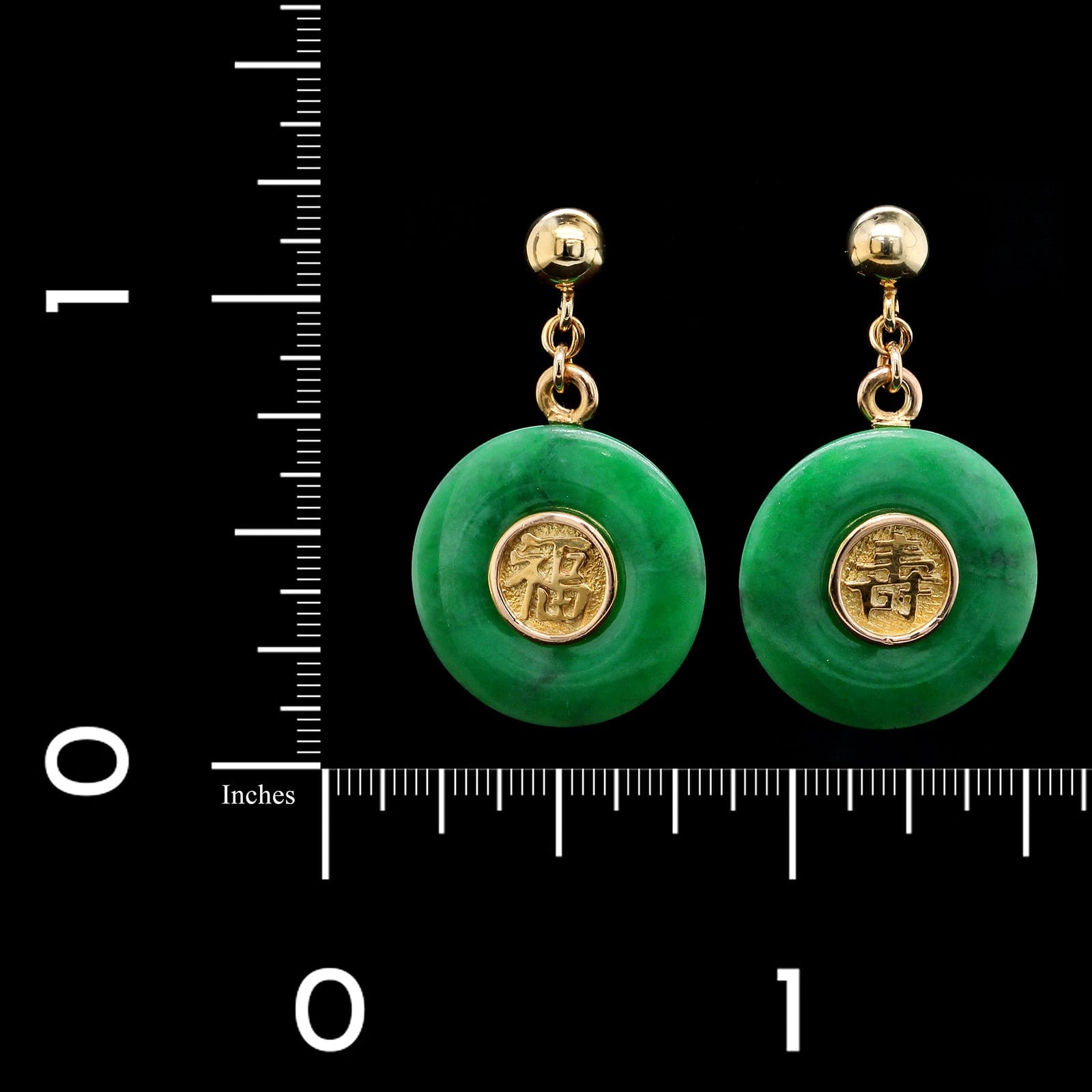 14K Yellow Gold Estate Jade Drop Earrings