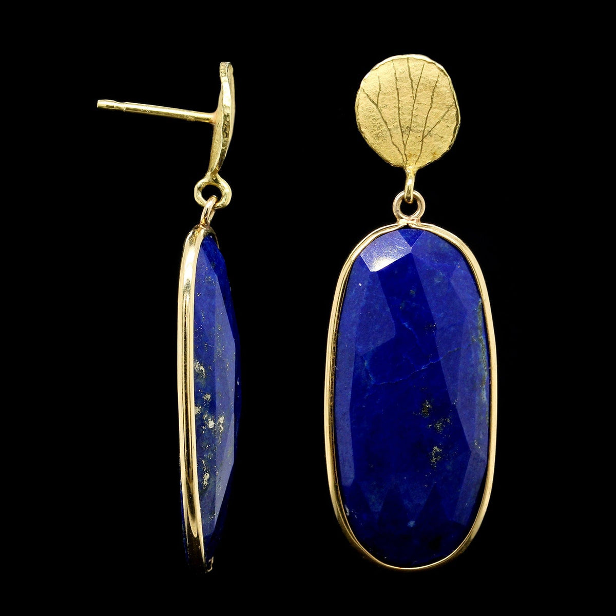 Barbara Heinrich 18K Yellow Gold Estate Faceted Lapis Drop Earrings