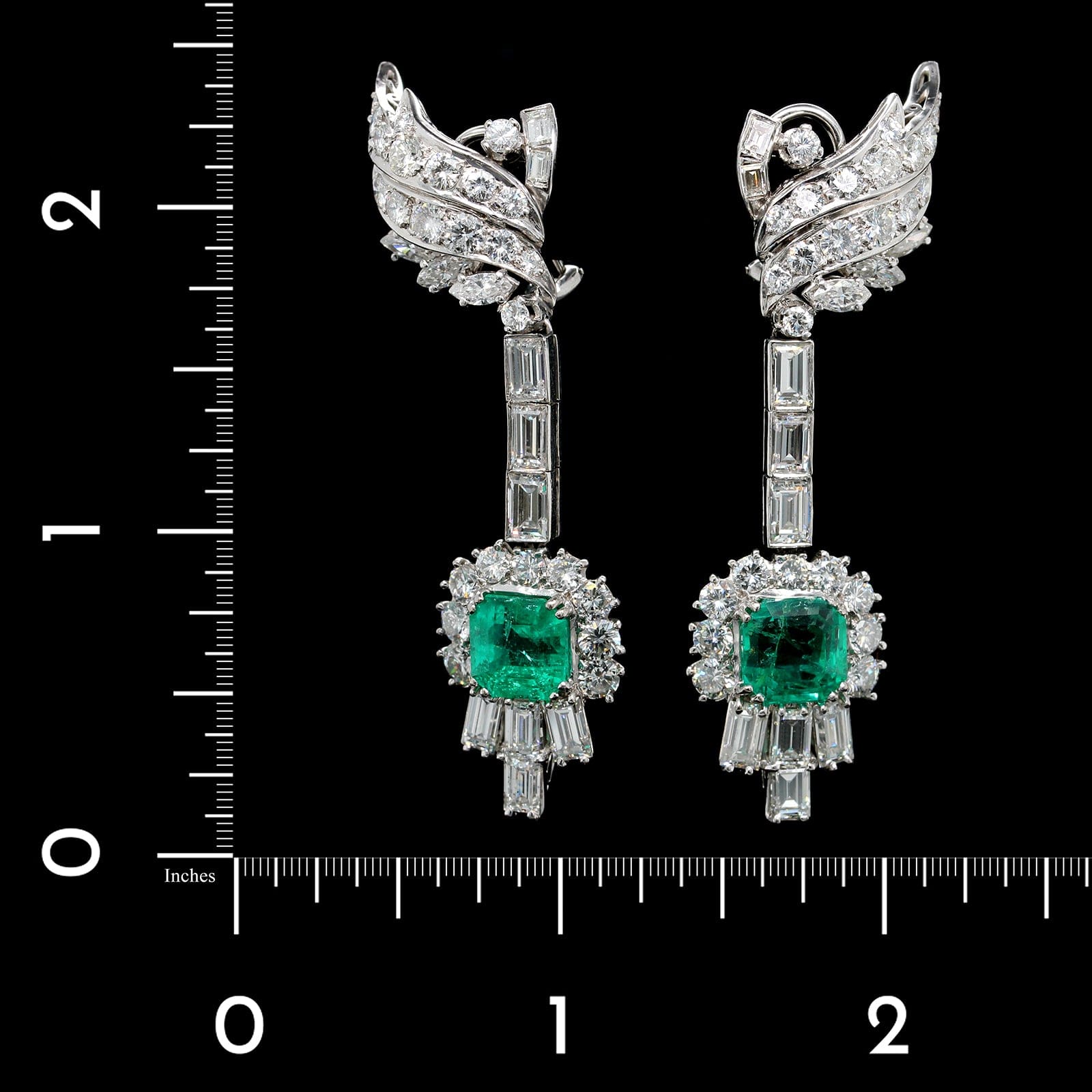 14K White Gold Estate Emerald and Diamond Earrings