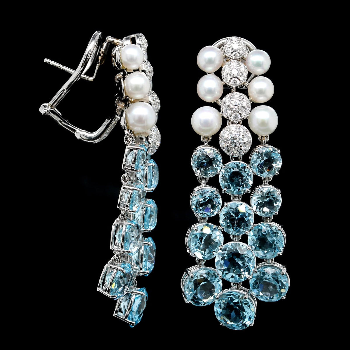 Seaman Schepps 18K White Gold Estate Blue Topaz Cascade Earrings