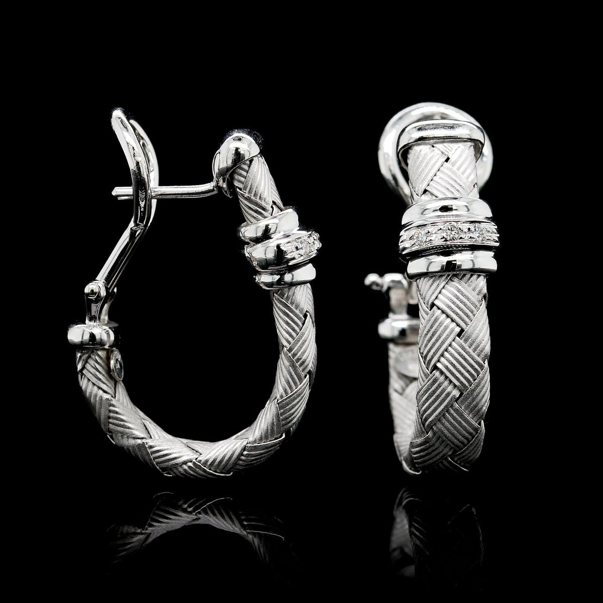 Roberto Coin 18K White Gold Estate Diamond Woven Earrings