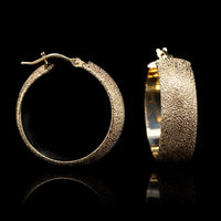 14K Yellow Gold Estate Textured Hoop Earrings