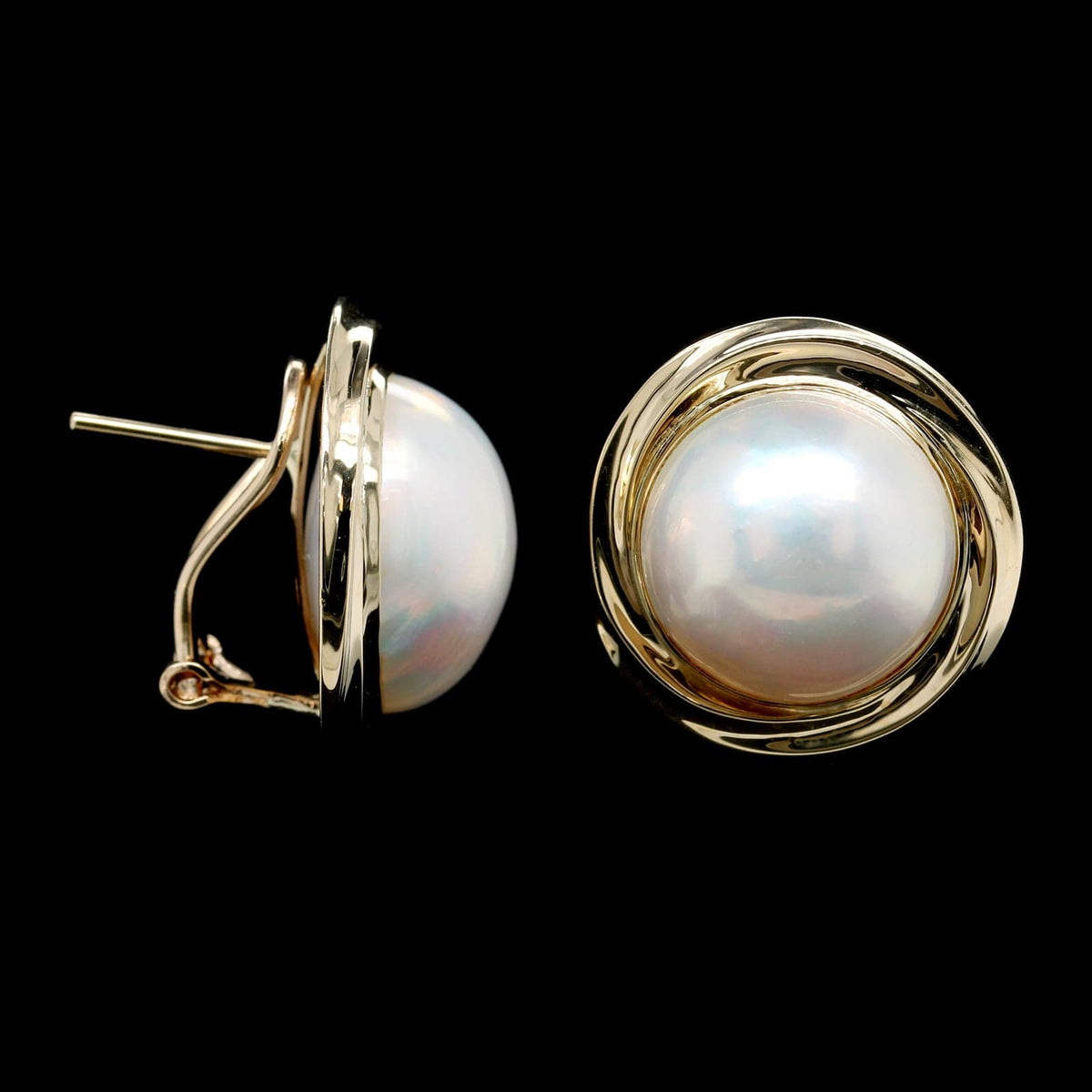 14K Yellow Gold Estate Cultured Mabe Pearl Earrings