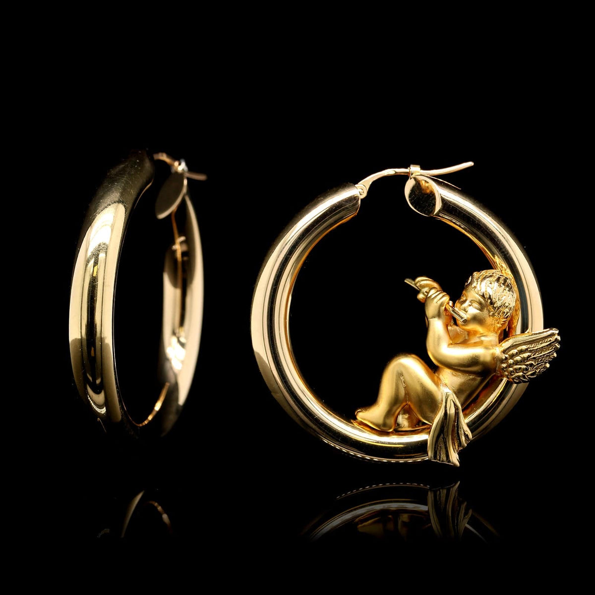 Charles Garnier 18K Yellow Gold Estate Cherub Hoops