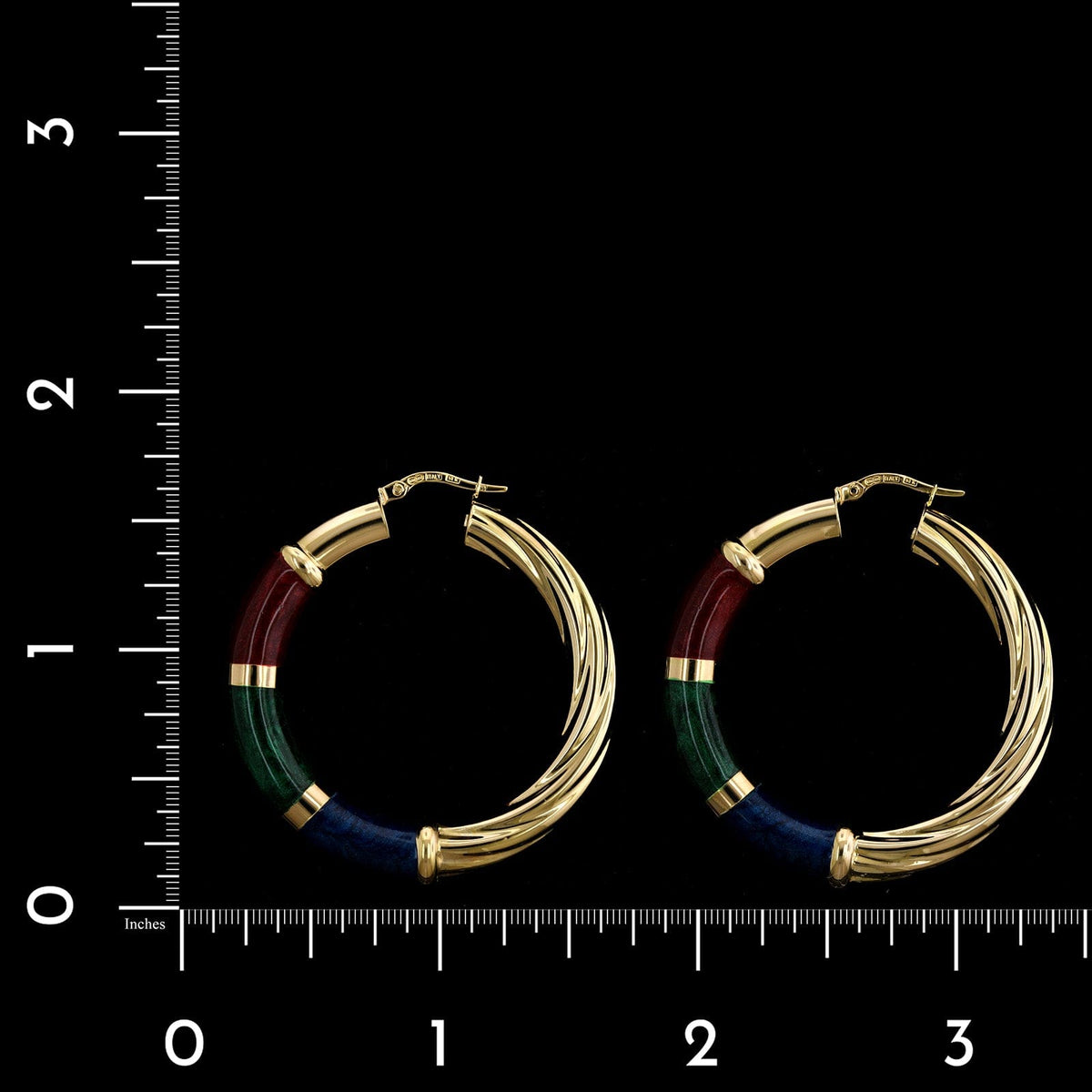 14K Yellow Gold Estate Enamel Hoop Earrings