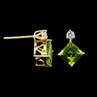 18K Yellow Gold Estate Peridot and Diamond Earrings