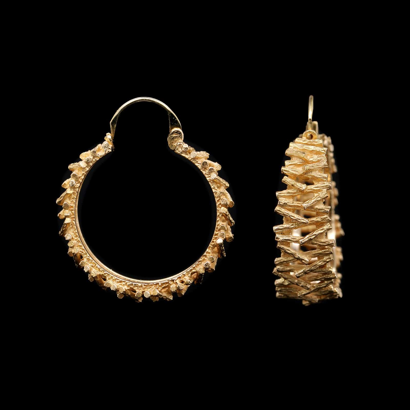 14K Yellow Gold Estate Textured Hoop Earrings