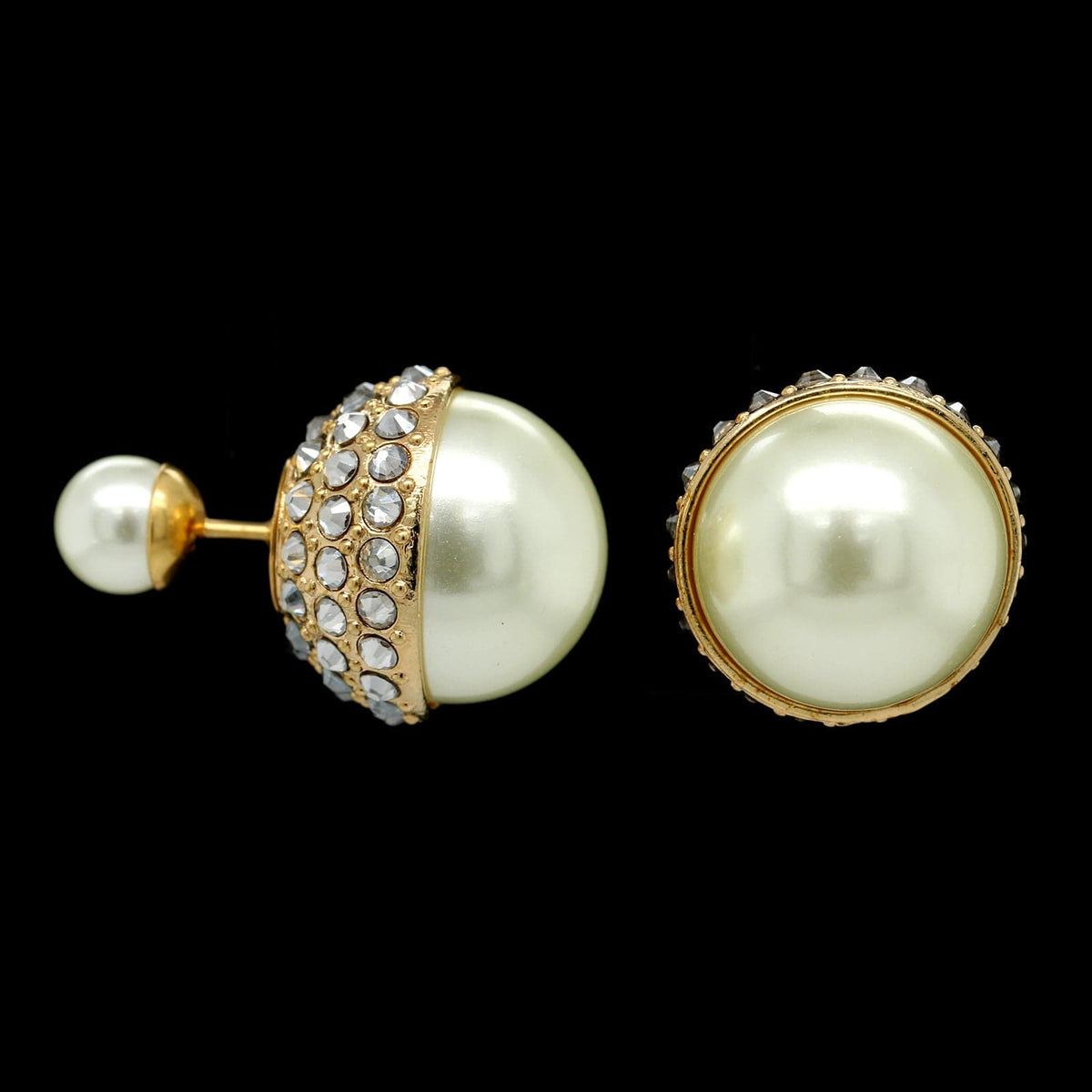 Dior Estate Yellow Metal Crystal and Resin Pearl Tribales Earrings