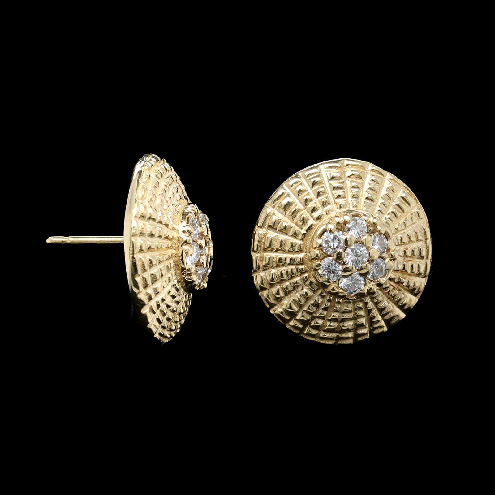 14K Yellow Gold Estate Nantucket Basket Top and Diamond Earrings