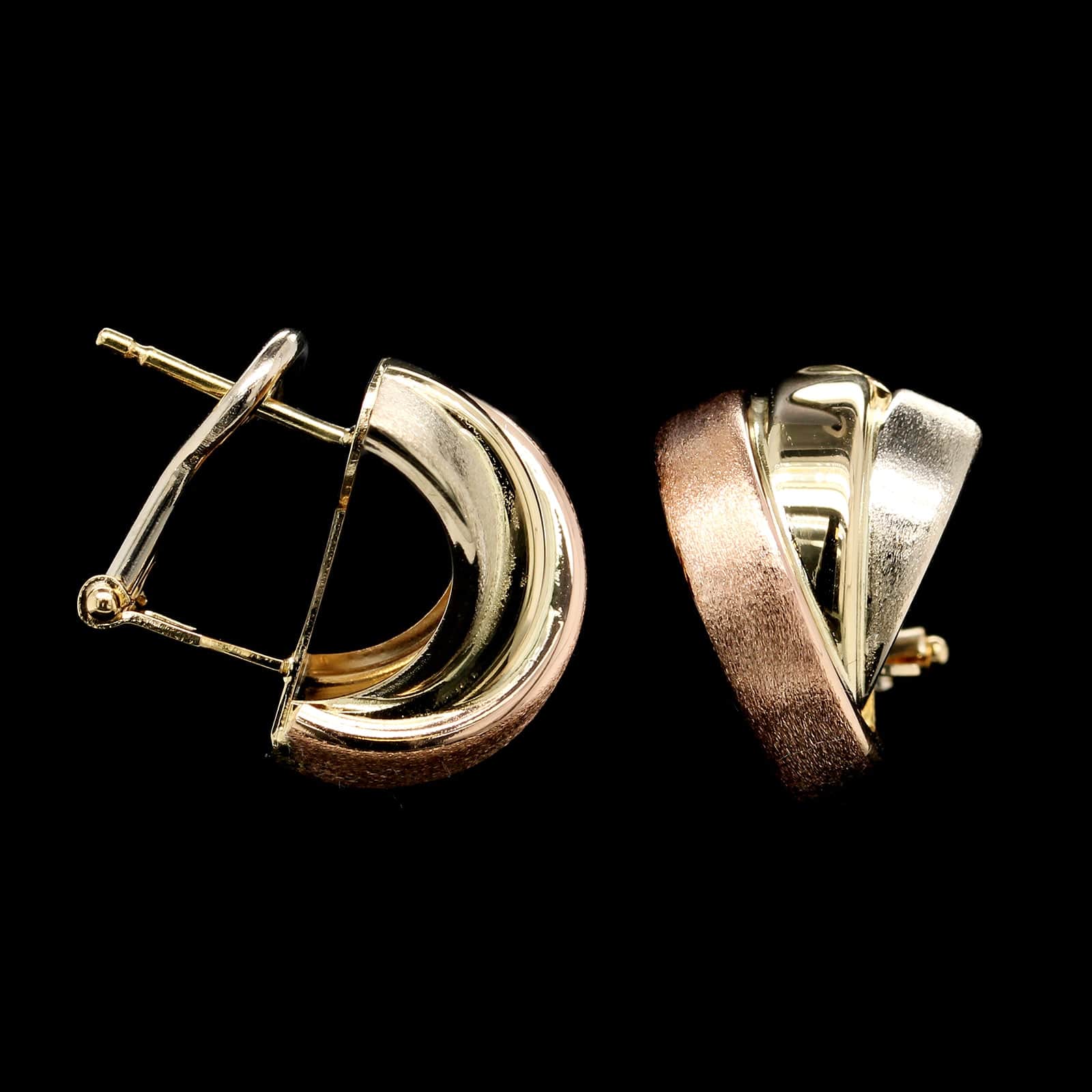 18K Tricolor Gold Estate Half Hoop Earrings