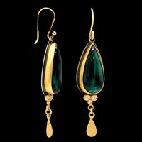 Ananda Khalsa Sterling Silver and 18K Yellow Gold Estate Green Tourmaline Earrings