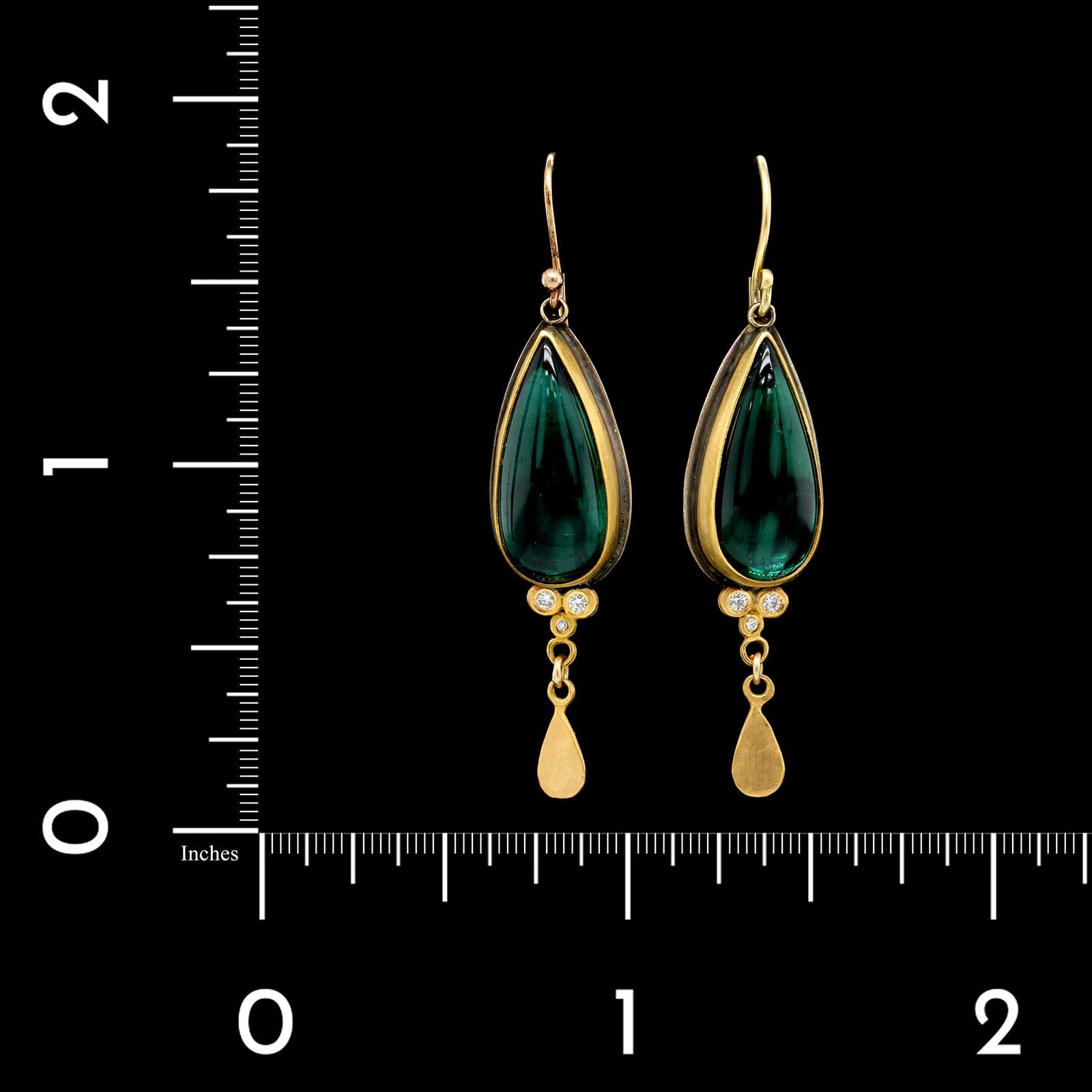 Ananda Khalsa Sterling Silver and 18K Yellow Gold Estate Green Tourmaline Earrings