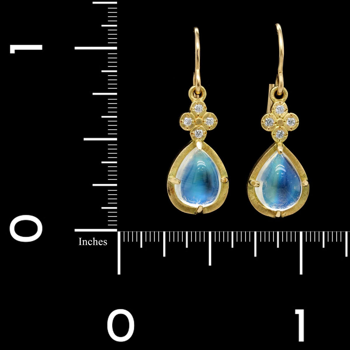 Adel Chefridi 18K Yellow Gold Estate Rainbow Moonstone and Diamond Earrings