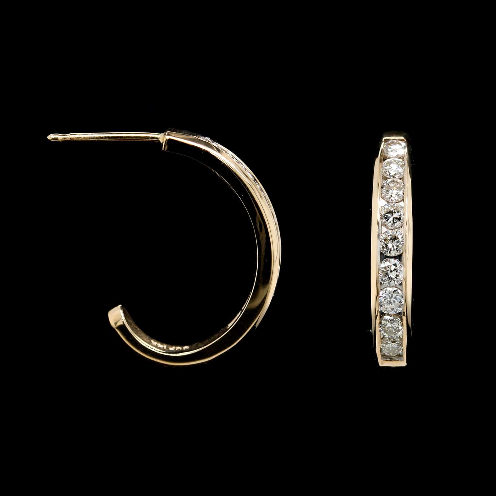 14K Yellow Gold Estate Diamond Half Hoop Earrings