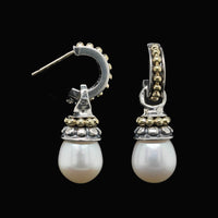 Lagos Caviar Sterling Silver and 18K Yellow Gold Estate Freshwater Cultured Pearl Drop Earrings