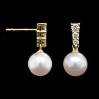 Mikimoto 18K Yellow Gold Estate Akoya Cultured Pearl and Diamond Earrings