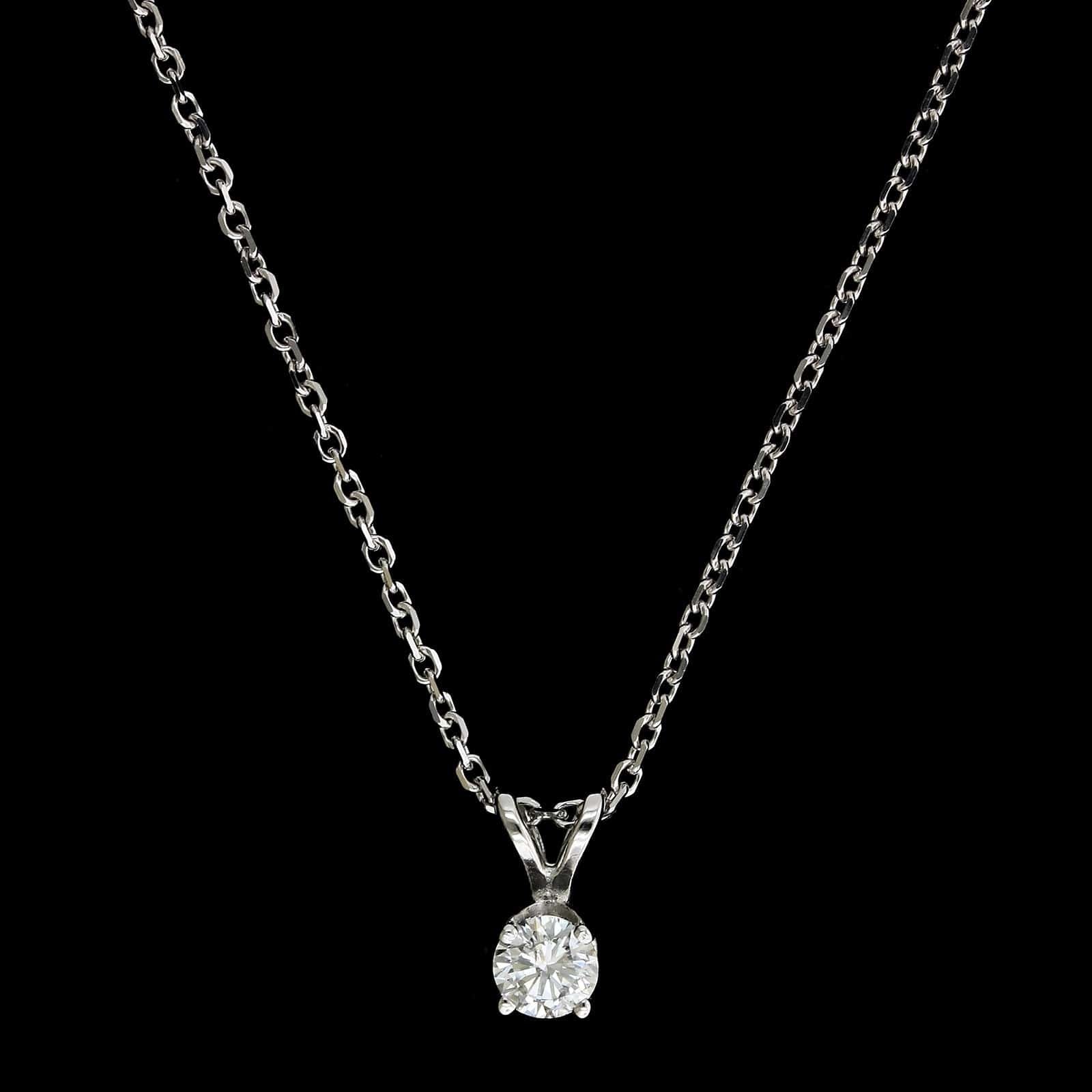 14K White Gold Estate Diamond Solitaire Pendant