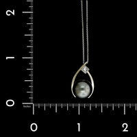 18K White Gold Estate Black Cultured South Sea Tahitian Pearl and Diamond Pendant