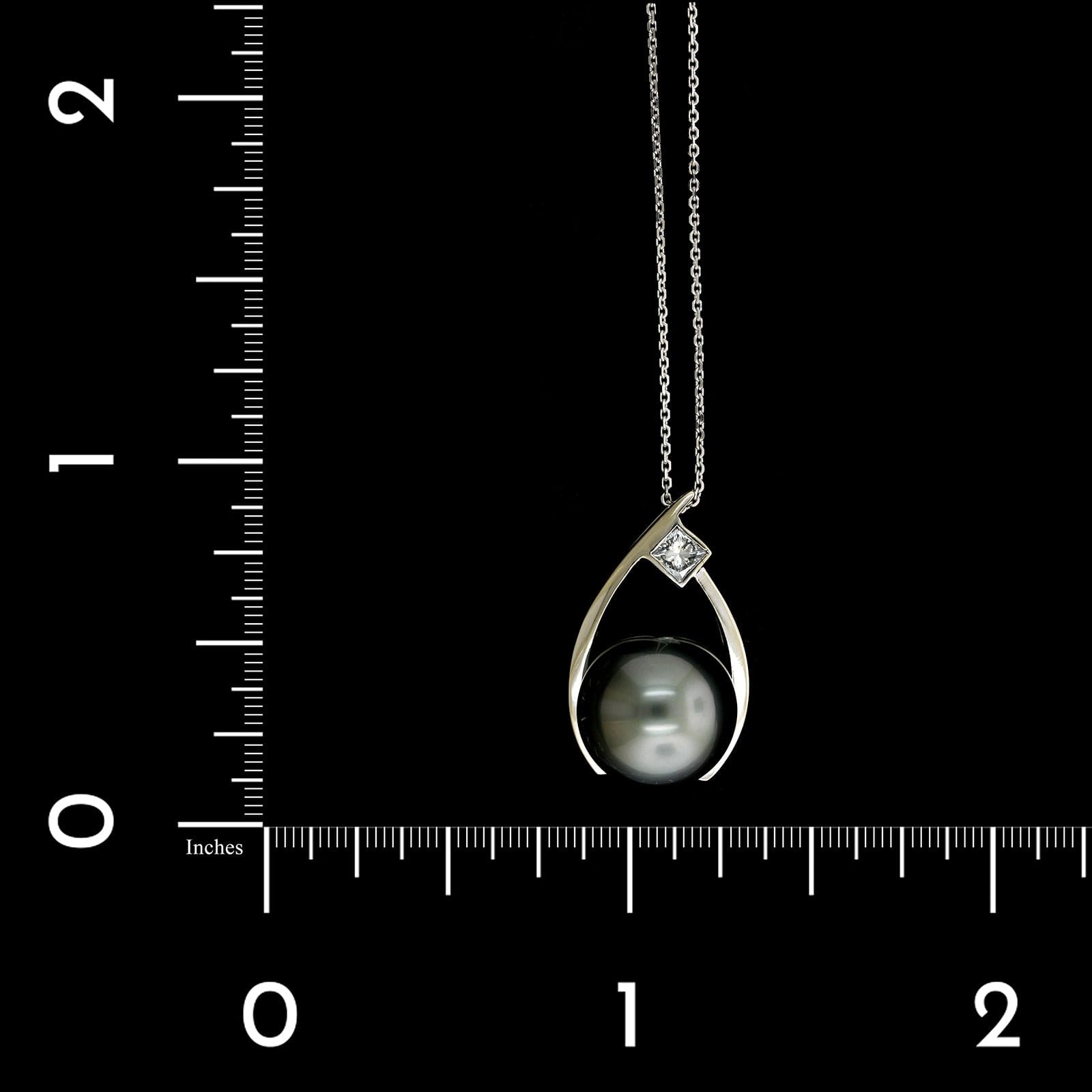 18K White Gold Estate Black Cultured South Sea Tahitian Pearl and Diamond Pendant