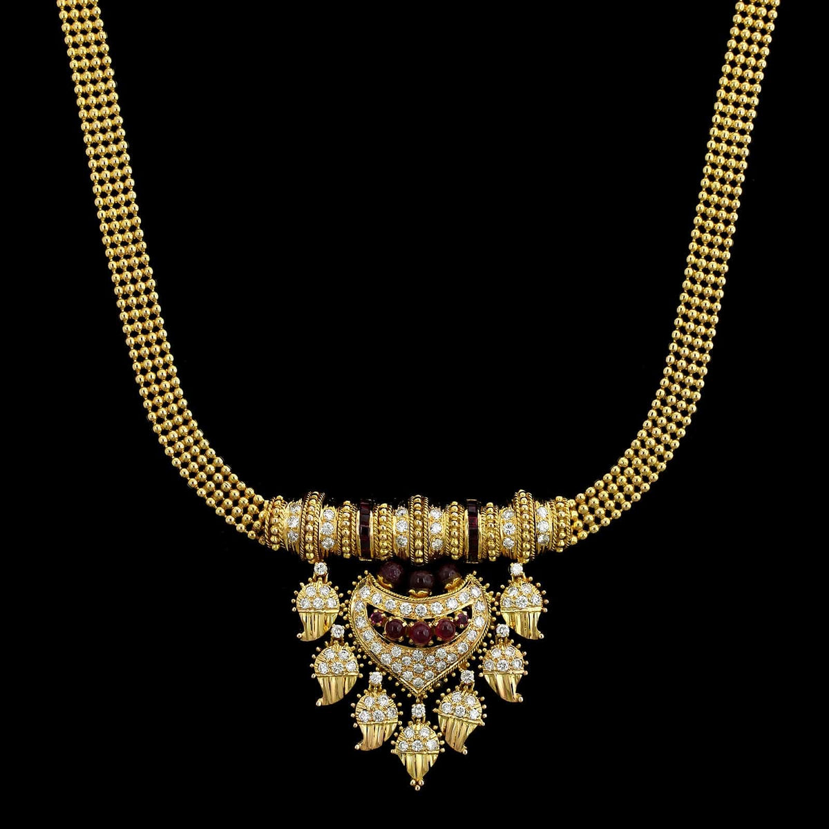 22K Yellow Gold Estate Ruby and Diamond Necklace