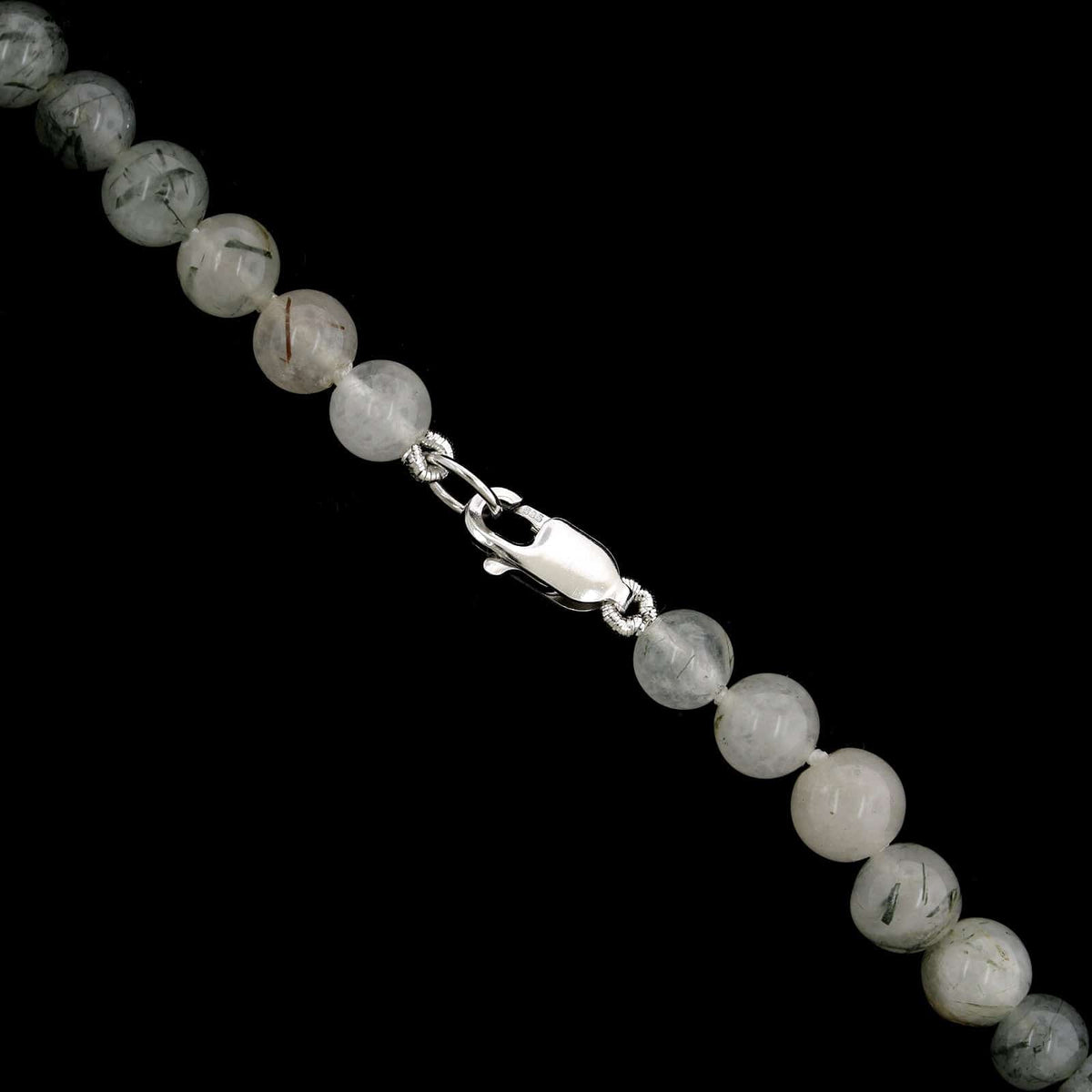 14K White Gold Estate Tourmalinated Quartz Bead Necklace