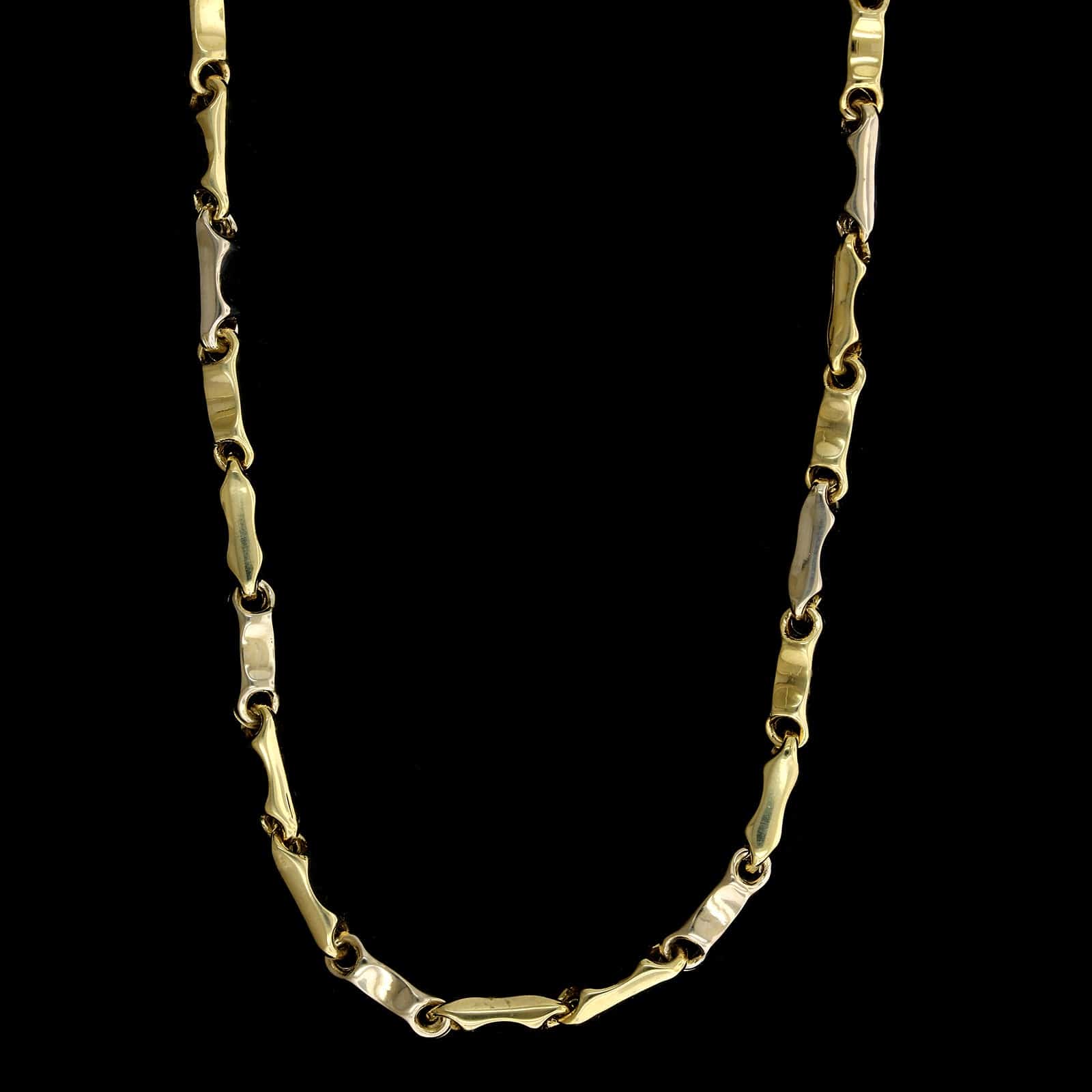 18K Two-tone Gold Estate Hollow Link Necklace