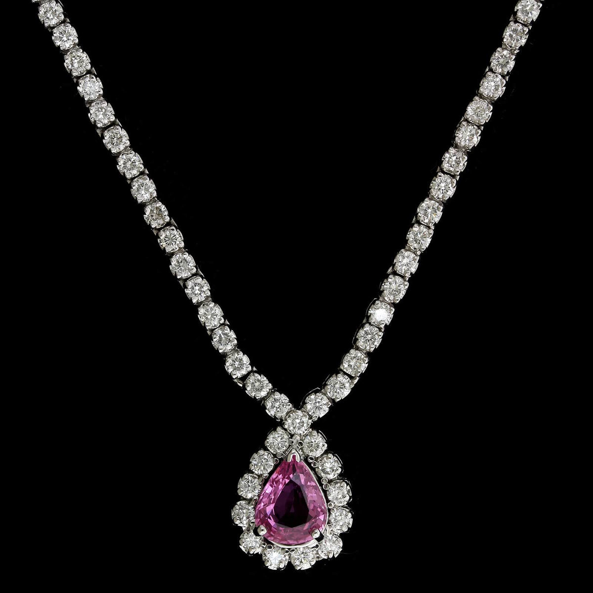 14K White Gold Estate Pink Sapphire and Diamond Necklace