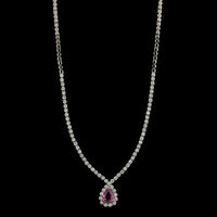 14K White Gold Estate Pink Sapphire and Diamond Necklace