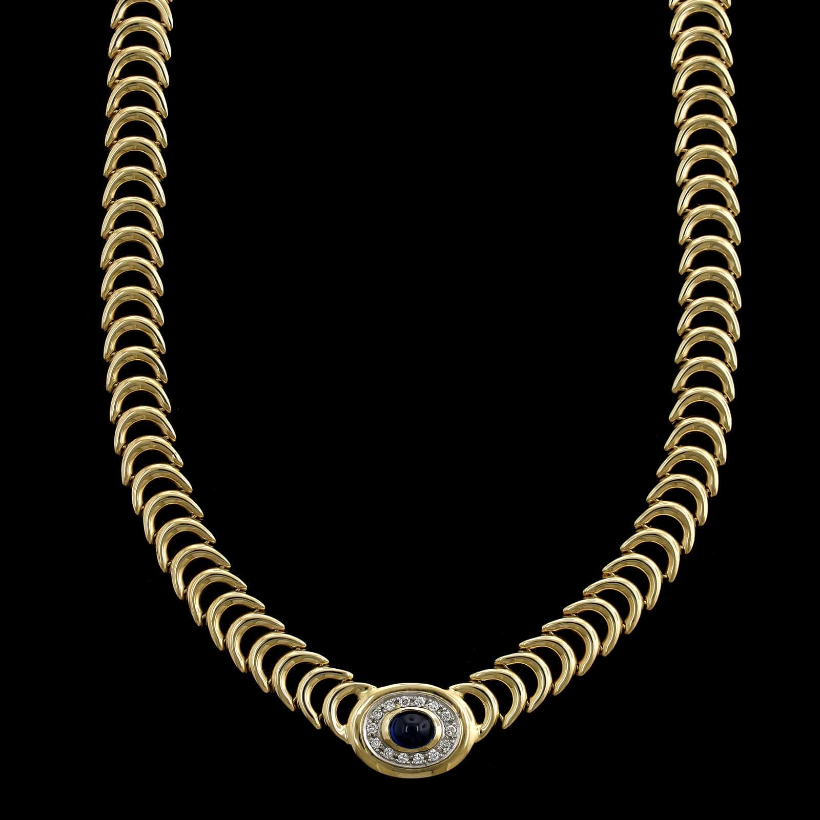 14K Yellow Gold Estate Sapphire and Diamond Necklace